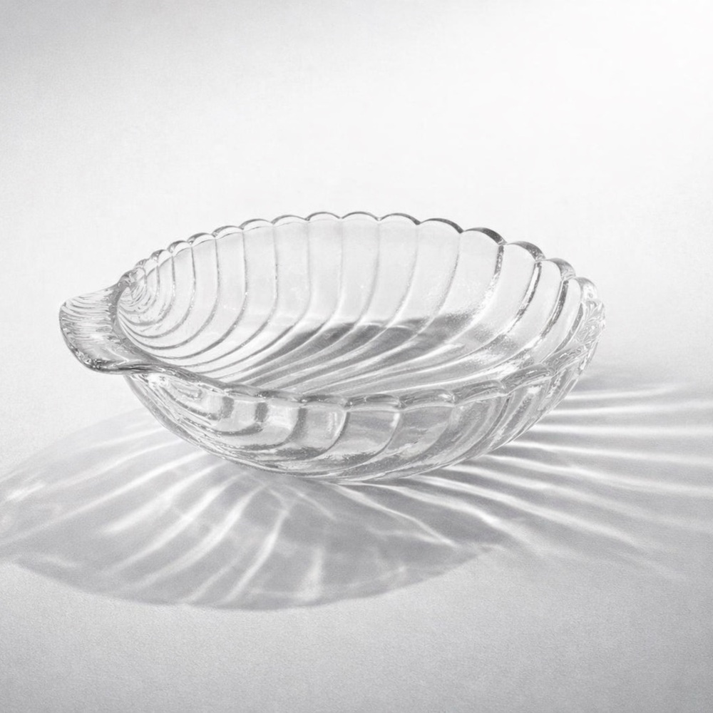 GORGEOUS VINTAGE CLEAR TEXTURED GLASS CLAM SHELL FOOTED BOWL ANCHOR HOCKING